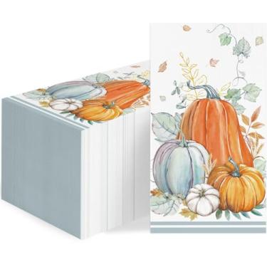 Imagem de 100 peças guardanapos de outono Dia de Ação de Graças Aquarela Abóbora Toalhas de hóspedes Folhas de Outono Guardanapos descartáveis para colheita Jantar Banheiro Cozinha Decoração de Casa