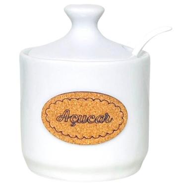 Imagem de Açucareiro Porcelana Branca 1 Linha com Colher 250 Gramas - Sweet Home