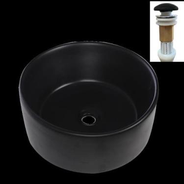 Imagem de Cuba Cerâmica Banheiro Redonda Preta Com Válvula Click - Stillus Home