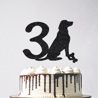 Imagem de Glitter Dog Three Cake Topper, Number 3 Cake Topper, Happy 3rd Birthday Cake Decor, Pet Dog Three Year Old Party Decoration Black