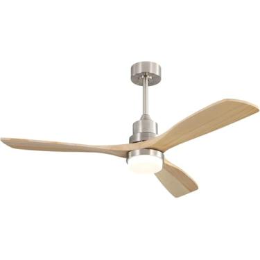 Imagem de Sofucor Ventiladores De Teto De Madeira Maciça De 52 Polegadas Com Luzes E Controle Remoto, Ventilador De Teto Externo De 3 Pás Com Luz, 3-Cct Regulável, 6 Velocidades, Motor Dc Reversível Com Temp