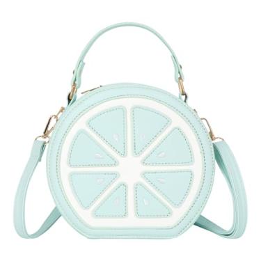 Imagem de Goclothod Bolsa de mão fofa de frutas, bolsa tiracolo tecida verão praia bolsa de ombro, Azul claro, One Size