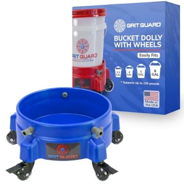 Imagem de GRIT GUARD Balde balde com rodas - Balde de lavagem com detalhes de rolamento com 5 rodas e 2 rodízios de travamento compatível com baldes de 2,5, 4, 5 e 6 galões (azul, rolamento de rolo de 5 cm)