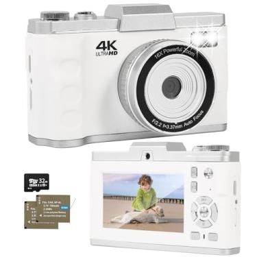 Imagem de Kalofaye Câmera digital, câmera de vlogging 4K com foco automático para YouTube com cartão SD, câmera digital compacta portátil de 64 MP para adolescentes adultos iniciantes com zoom de 16X