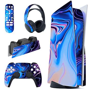 Imagem de PlayVital Origin of Chaos Conjunto completo de decalque skin para console PS5 edição de disco, adesivo de vinil para controle PS5, estação de carregamento, fone de ouvido e controle remoto de mídia