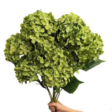 Imagem de WISTART 8 peças de flores artificiais de hortênsia grande, 70 cm, haste única realista, ramo longo, buquês de hortênsia, arranjos de flores, decoração de casa, peças centrais de casamento DIY (verde