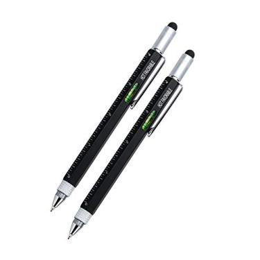 Imagem de Hot Favorable Kit de ferramentas multifunções 6 em 1 para caneta de metal para chave de fenda de alumínio resistente - caneta esferográfica/nível de bolha/régua de 10 cm/broca Phillips de cabeça chata