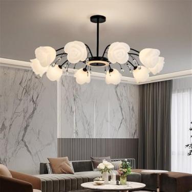 Imagem de Luminária Pendente Flor Pastoral Americana Lâmpada Pendente Moderna De Luxo Para Sala De Estar, Sala De Jantar, Quarto, Casa De Campo, Lustre De LED (Black 10 Lights 1PCS)