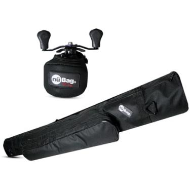Imagem de Kit Porta Varas com Alça 80cm + Protetor de Carretilhas Neoprene Perfil Baixo Pescaria Organizada Fácil Transporte Nü Bag (Preto)
