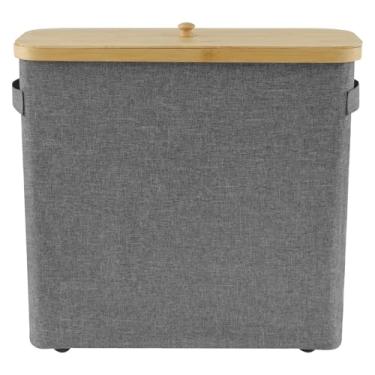 Imagem de Cesta de armazenamento de papel higiênico com tampa de madeira grande capacidade impermeável pano oxford organizador de armazenamento de papel higiênico cesto de armazenamento de papel higiênico para