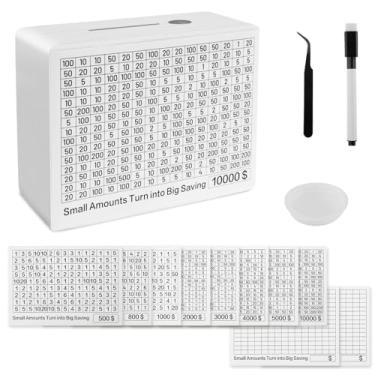 Imagem de Caixa de dinheiro de madeira, caixa de desafio de 10.000 economias, cofre de dinheiro, caixa de madeira com adesivos, cofrinho digital de moeda de madeira com dois compartimentos, economia de dinheiro