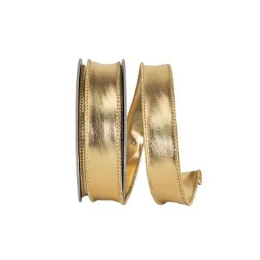 Imagem de Reliant Ribbon Fita espelhada Fantasy Metallic Deluxe frente e verso com fio, dourado