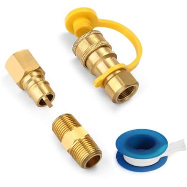 Imagem de WADEO Conexões de conexão rápida de gás natural de 3/8 polegadas, kit de desconexão rápida de mangueira de gás propano LP, rosca NPT macho de 3/20.3 cm x rosca NPT fêmea de 3/20.3 cm