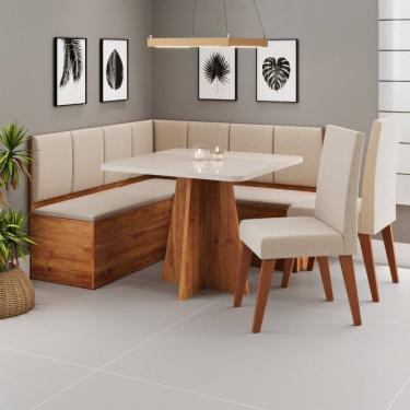 Imagem de Canto Alemão com Baú Syrah com tampo de Vidro com 2 Cadeiras Milão Viero