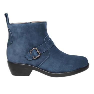 Imagem de Propet Bota feminina casual Memphis bico redondo com zíper no tornozelo salto baixo 2,5-5 cm - marrom, Azul marino, 11 Wide