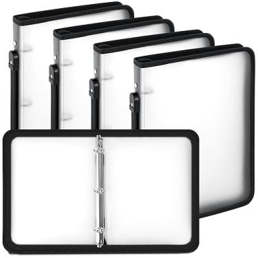 Imagem de Teling 4 fichários transparentes de 2,5 cm com zíper e fichário de zíper de 3 anéis, organizador de arquivos transparentes de plástico recarregável para projetos, tarefas, memorandos, trabalho escolar