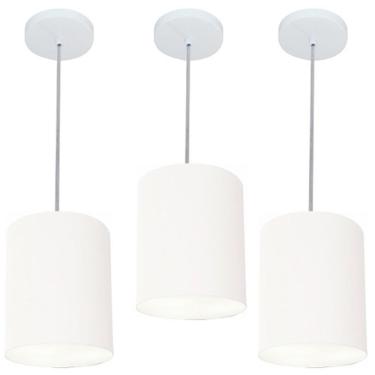 Imagem de Kit/3 Lustre Pendente Cilíndrico Md-4012 Cúpula Em Tecido 18x25cm Branco - Bivolt