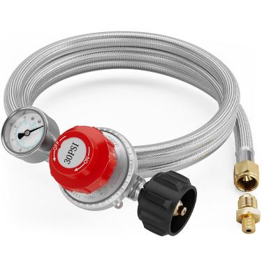 Imagem de NUPICK Regulador de propano de alta pressão ajustável de 12FT 0-30 PSI com indicador de fluxo de gás de 0 ~ 60PSI, regulador de propano com mangueira para fogão a gás LP, queimador, fritadeira de peru