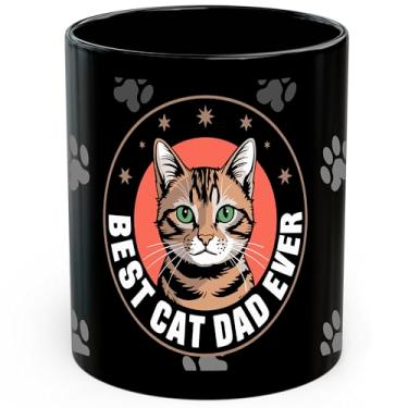 Imagem de Caneca de café de cerâmica Best Cat Dad Ever 325 ml Pet Lover Kitty - Caneca de chá e café com aderência confortável - Copo de presente divertido exclusivo para escritório ou casa - Impressão vibrante