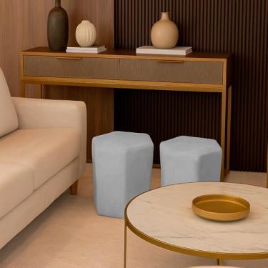 Imagem de Kit 2 Puff Para Sala Decorativo Hexagonal Penteadeira Quarto Closet Dav Premium Tecido Boucle (Cinza)