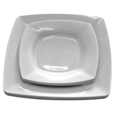 Imagem de Jogo De Pratos Quadrados 12 PeçAs | 6 Pratos Para RefeiçãO + 6 Pratos Para Sobremesa | Conjunto Moderno Para Jantar, AlmoçO E Dia A Dia