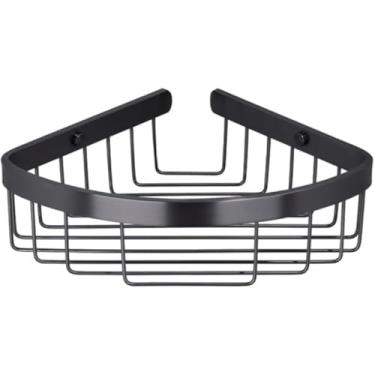 Imagem de Prateleira de Canto para Banheiro Preto com Suporte de Shampoo e Itens de Higiene – Organizador de Parede em Alumínio com Drenagem e Fixação Segura