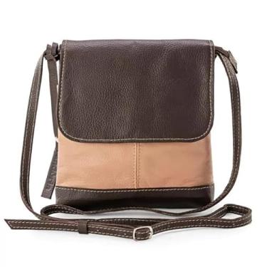 Imagem de Bolsa Feminina Transversal em Couro Legítimo Jô – Tiracolo Elegante com Alça Regulável, 3 Bolsos Internos, Fechamento em Zíper e Botão de Pressão – Compacta, Sofisticada e Durável (Tons Terrosos)