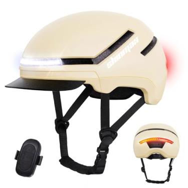 Imagem de Capacete de bicicleta com luz de seta – Capacete de bicicleta Shinmax com luz frontal e traseira recarregável, viseira destacável, capacete de ciclismo para adultos, homens e mulheres, perfeito para