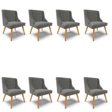 Imagem de Kit 8 Cadeiras Estofadas para Sala de Jantar Pés Palito Lia Suede Grafite - Ibiza