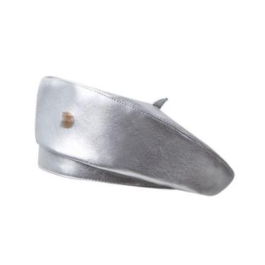 Imagem de Chapéu de boina MOSSTYUS em couro PU para mulheres prateado
