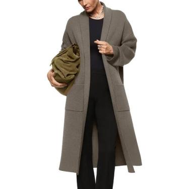 Imagem de Casaco de lã Fazortev feminino Maxi Open Front Taupe