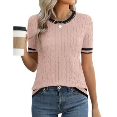 Imagem de Suéter Micoson Cute Listrado de Manga Curta Feminino Light Cinnamon S