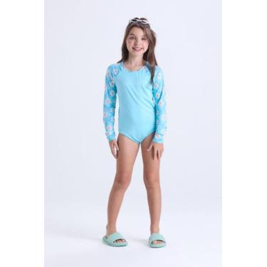Imagem de Maiô Infantil Manga Longa Estampas Fofas - VIDA COSTEIRA, Azul claro, 