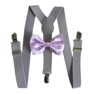 Imagem de Kit Suspensório Cinza Claro + Gravata Borboleta Lilás - stylestore, Ci