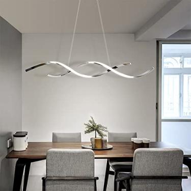 Imagem de Luminária pendente de teto LED regulável com controle remoto, lustre de altura ajustável para restaurante, cozinha, bar, luminária suspensa moderna de metal e acrílico (C100 cm)