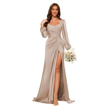 Imagem de Vestido de dama de honra Dessiny Taupe Satin Sweetheart Mermaid
