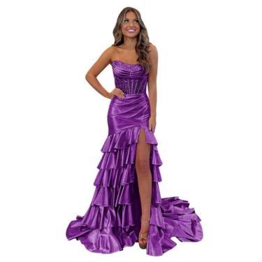 Imagem de Vestido de baile Mollyevers 2025 sem alças sereia roxo acetinado