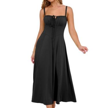 Imagem de Vestido feminino YATHON, espartilho floral, sem mangas, gola quadrada,