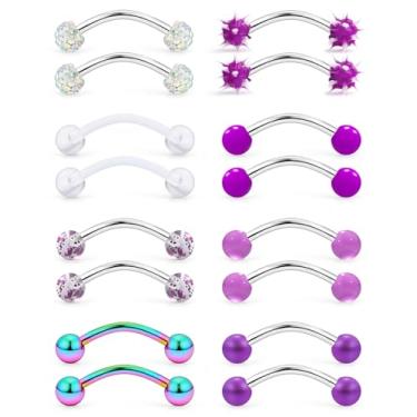 Imagem de Jenxnjsjo Piercing de olhos de sapo de cobra 14G Língua para mulheres e homens 14 mm barras de 14 mm 9/40.6 cm Anéis de botão naval extralongos umbigo naval mordida de cobra halteres curvos aço