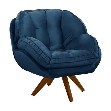 Imagem de Poltrona Giratória Luisiana Veludo Azul Marinho Base de Madeira - D'Rossi