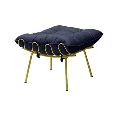 Imagem de Puff Decorativo Sala de Estar Abel Pés Dourado Veludo Azul - Gran Belo