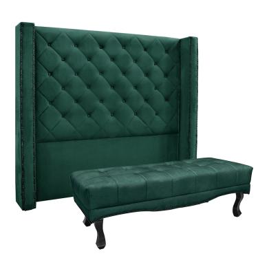 Imagem de Cabeceira Cama Box Queen 160cm e Recamier Vicenza Veludo Verde S04 - D'Rossi