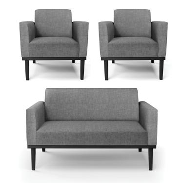 Imagem de Sofá Namoradeira com 2 Poltronas Base de Madeira Fixa Preto Marisa Linho Grafite A26  D03 - D'Rossi