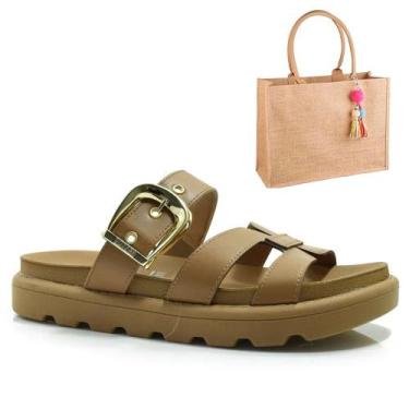 Imagem de Kit Sandália Rasteira Vizzano com Bolsa Palha Casual Casual, Bege, 37