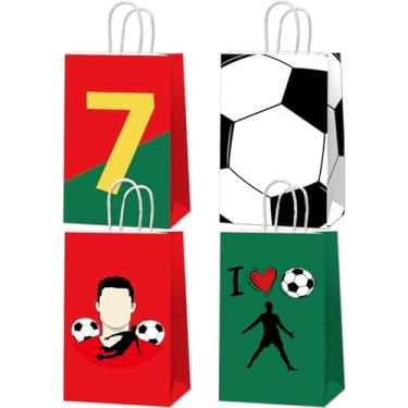 Imagem de 24 peças de sacos de presente de papel de futebol vermelho e verde sacos de presente de estrela do futebol americano lembrancinhas de festa lanche saco de presente com alças para festa esportiva