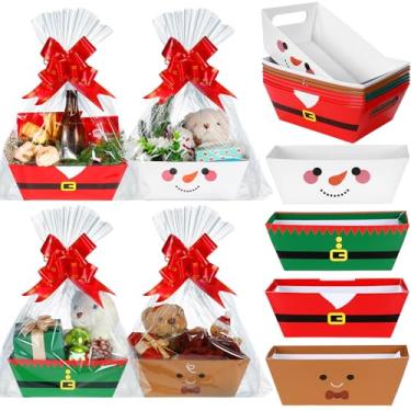 Imagem de Jenaai Conjunto de 36 cestas de presente de Natal, 25 x 17 cm, cestas vazias de Natal, boneco de neve, duende, duende, homem de gengibre, com laços, fitas, bandejas, caixa de presente para