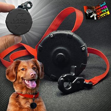 Imagem de Lazy Leash! Mini coleira elétrica para aventura, treinamento, diversão e controle. Chumbo de encaixe ajustável patenteado de 91,44 cm forte o suficiente para rebocar um caminhão de 1,8 kg! (Jet Black+Freebie)