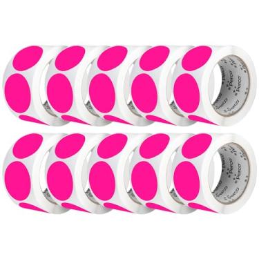 Imagem de Perco Etiquetas adesivas fluorescentes rosa perfuradas de 5 cm — 10 rolos, 5.000 adesivos redondos — com adesivo permanente para organização, codificação de cores, etiquetagem de caixas, alertas de