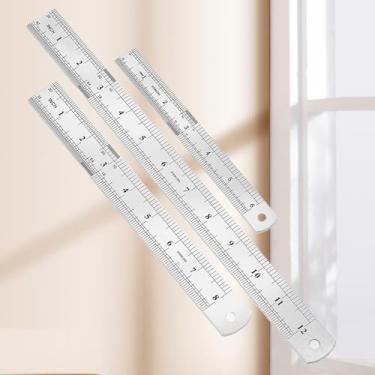 Imagem de Pacote com 3 réguas de metal, tamanhos de 16, 20, 30 cm, fácil de ler com escalas duplas, borda reta resistente para desenho, casa, escritório e engenharia