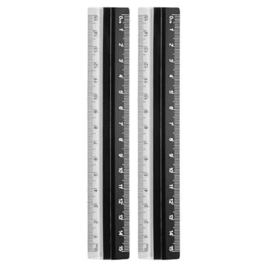 Imagem de Generic 2 réguas retas 15 cm régua de transferidor de liga de alumínio de plástico métrico ferramenta de medição geométrica para escritório de arquiteto artista, preto